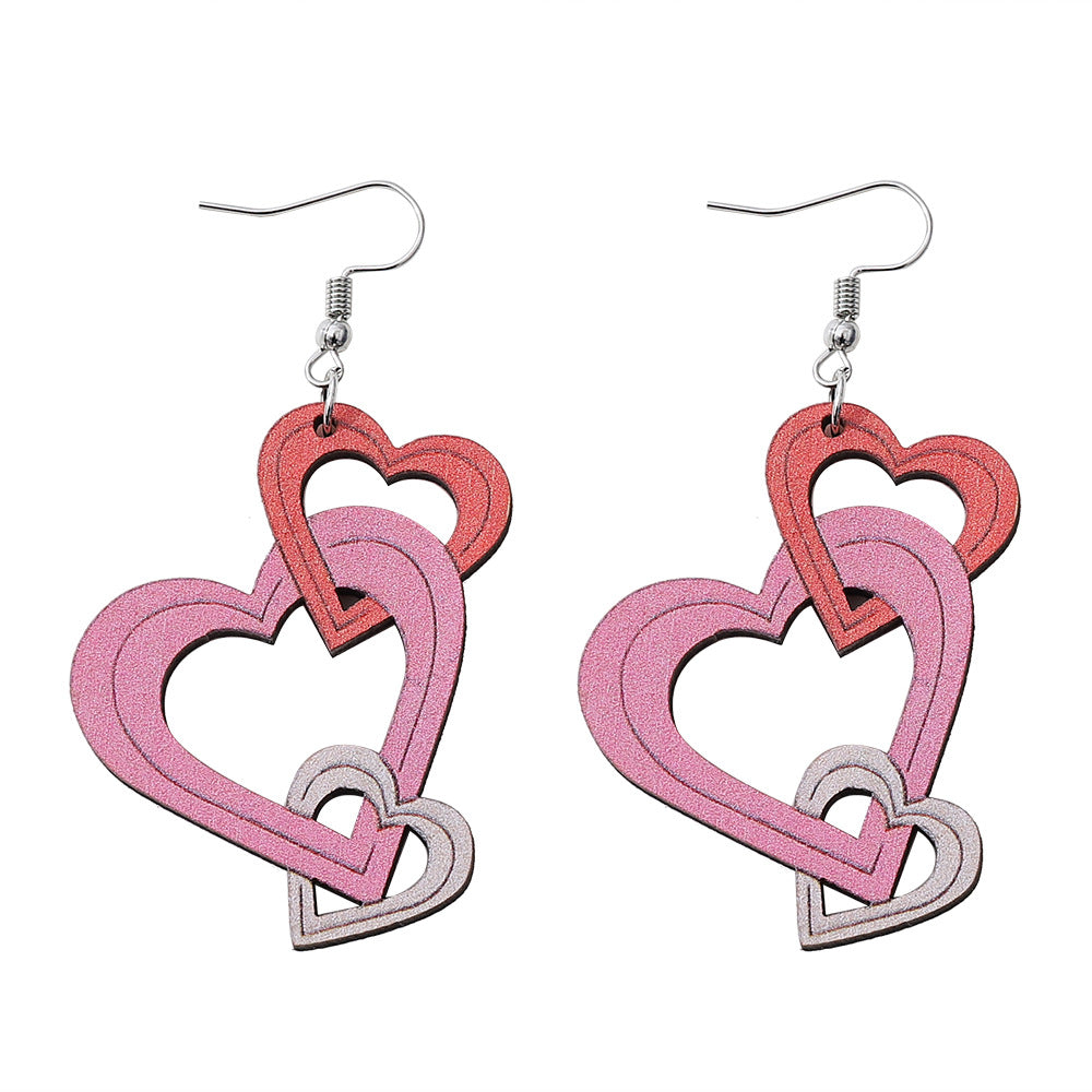 Pendientes De Madera De Corazón Hueco De San Valentín al por mayor
